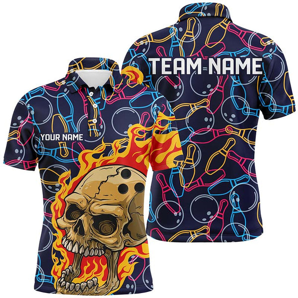 Custom Bowling Shirts For Men And Women, Skull Bowling Team Shirts Bowling Pin IPHW4980