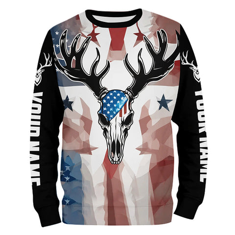 American Flag Deer Skull Custom All Over Shirt Patriotic Deer Hunting Shirts Deer Hunter Apparel IPHW5430