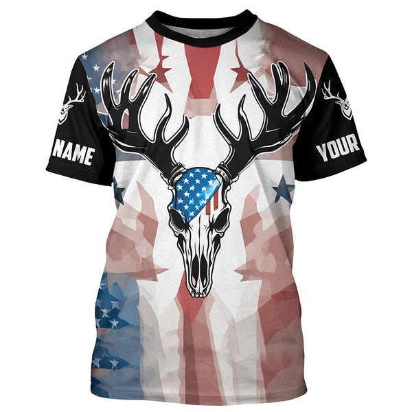 American Flag Deer Skull Custom All Over Shirt Patriotic Deer Hunting Shirts Deer Hunter Apparel IPHW5430