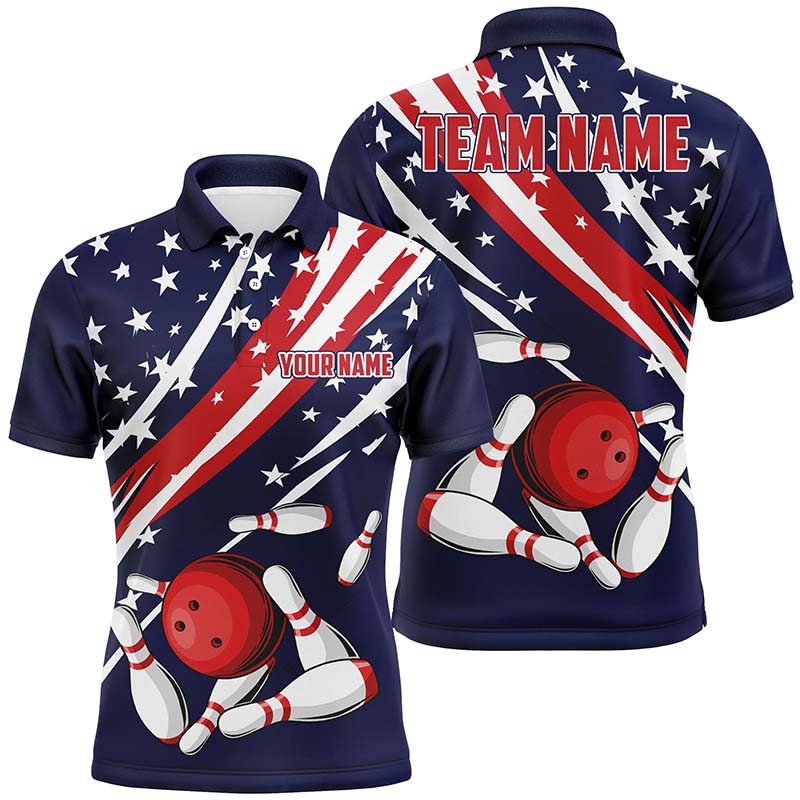 Personalized American Flag Men'S Bowling Polo Shirts For Team, Patriotic Strike Bowling Jerseys IPHW5256