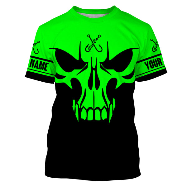 Fish Reaper skull Custom long sleeve performance Fishing Shirts | black and green IPHW3201