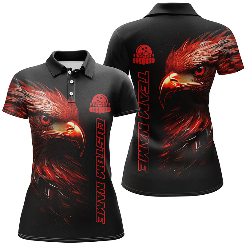Red Eagle Custom Bowling Polo Shirts For Women Bowling League Bowling Team Jerseys Outfits IPHW5312