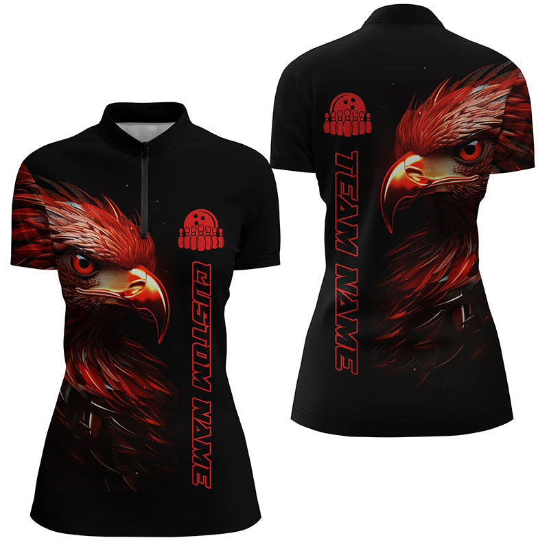 Red Eagle Custom Bowling Quarter Zip Shirts For Women Bowling League Team Jerseys Outfits IPHW5312