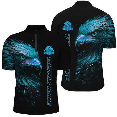 Blue Eagle Custom Bowling Quarter Zip Shirts For Men Bowling League Team Jerseys Bowler Outfits IPHW5313