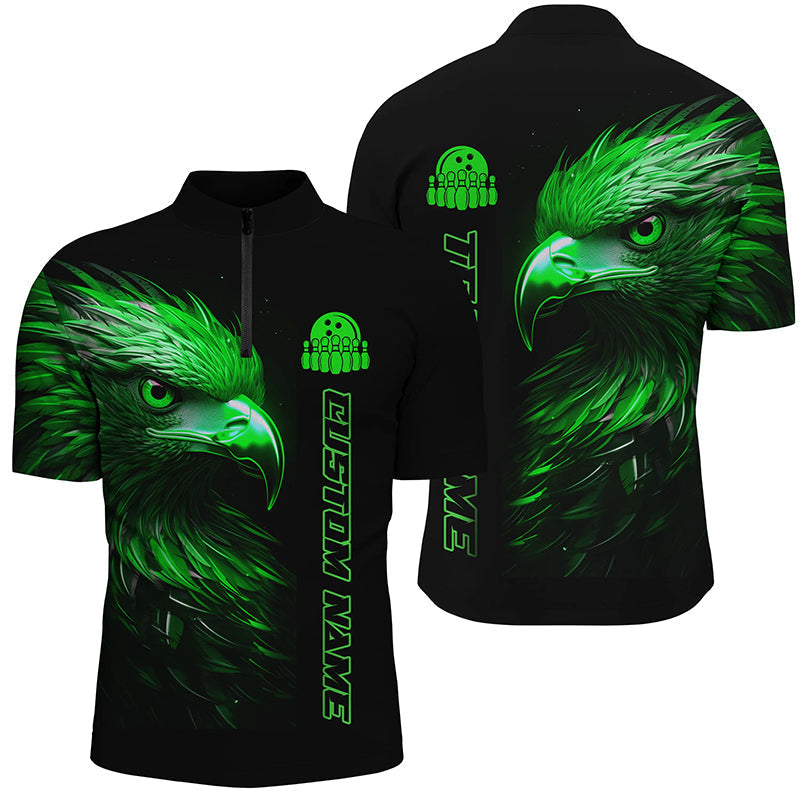 Green Eagle Custom Bowling Quarter Zip Shirts For Men Bowling League Team Jerseys Bowler Outfits IPHW5314