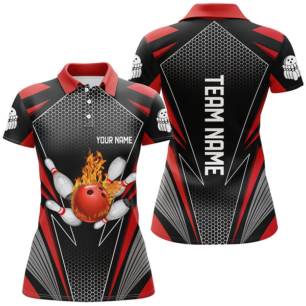 Custom Flame Bowling Team Jerseys Red Bowling Shirts For Women Bowlers Outfits IPHW5497