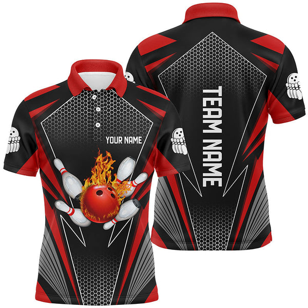 Custom Flame Bowling Team Jerseys Red Bowling Shirts For Men And Women Bowlers Outfits IPHW5497