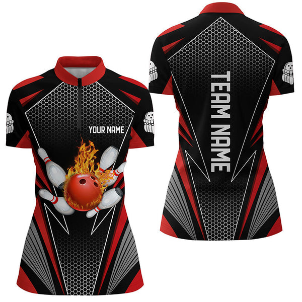 Custom Flame Bowling Team Jerseys Red Bowling Shirts For Women Bowlers Outfits IPHW5497
