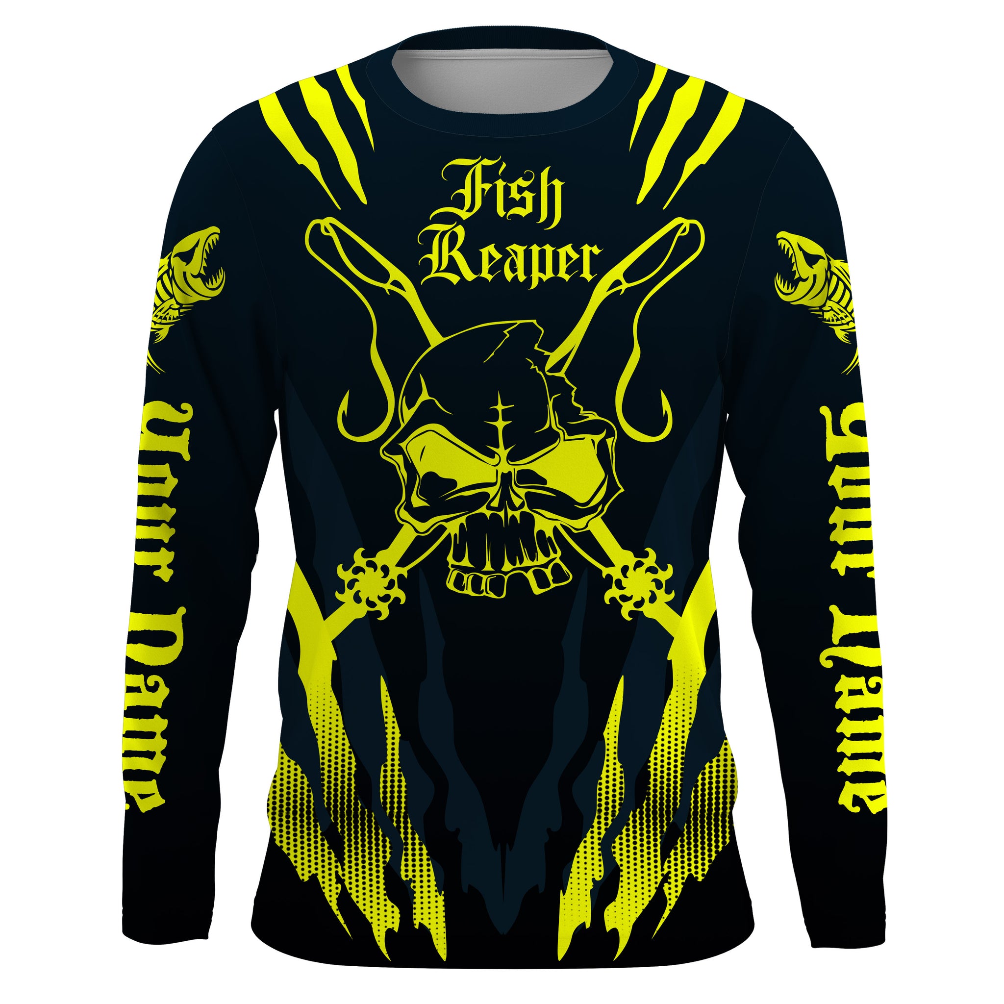Fish reaper Custom Long Sleeve performance Fishing Shirts, Skull
