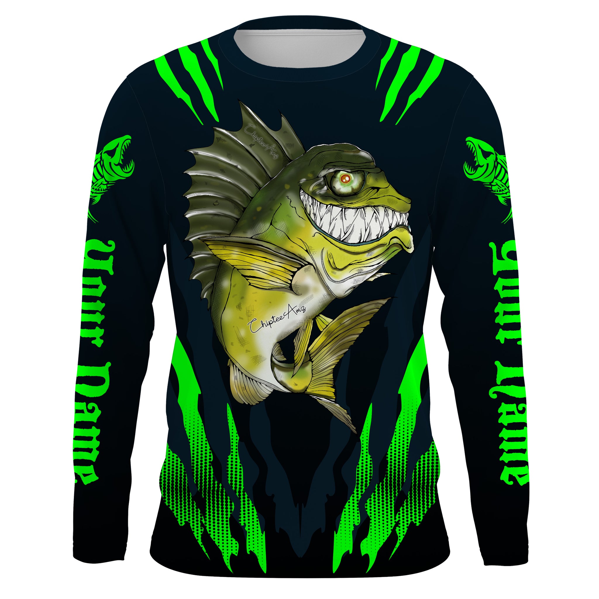 Angry Bass Fishing Custom Long sleeve Fishing Shirts, Bass fish reaper fishing jerseys | green IPHW3374