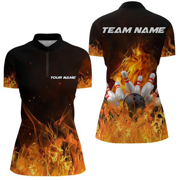 Custom Bowling Shirts For Women, Personalized Flame Bowling Team Jerseys IPHW5165