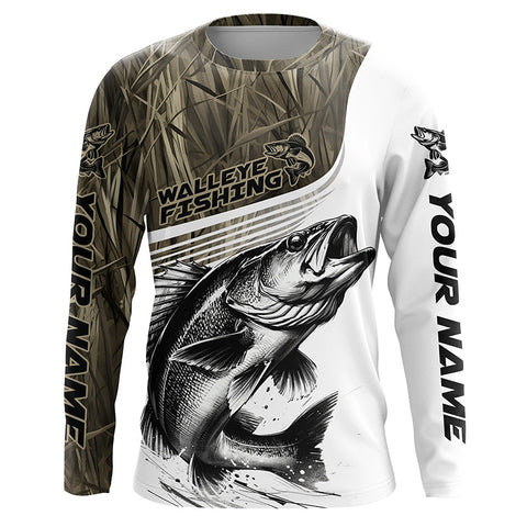 Personalized Walleye Fishing Camo Long Sleeve Fishing Shirts, Walleye Fishing Jerseys IPHW5809