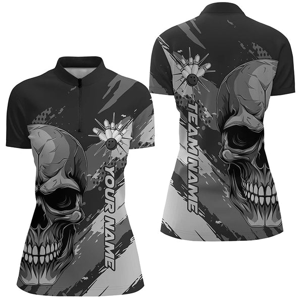 Personalized Skull Bowling Shirt For Women, Custom Team'S Name Flame Bowler Jerseys IPHW5168