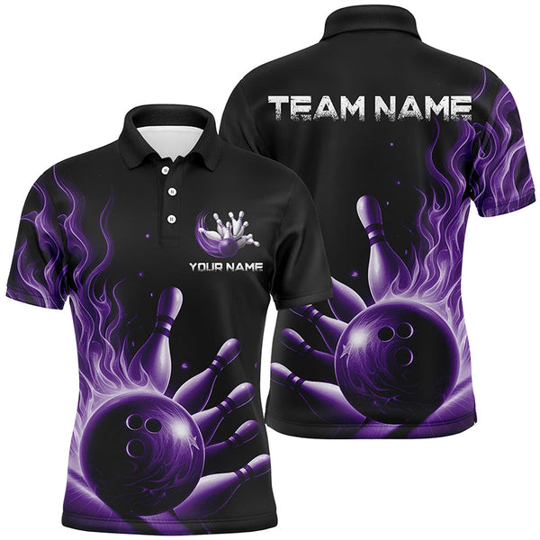 Personalized Purple Flame Bowling Polo Shirts For Men And Women Bowling Team Jerseys Strike Bowling IPHW5823