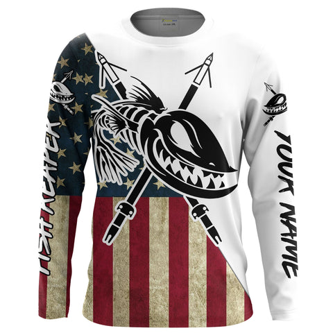 Custom Bowfishing American Flag Fishing Shirts, Bow Fishing Long Sleeve Performance Fishing Shirts - IPHW1058