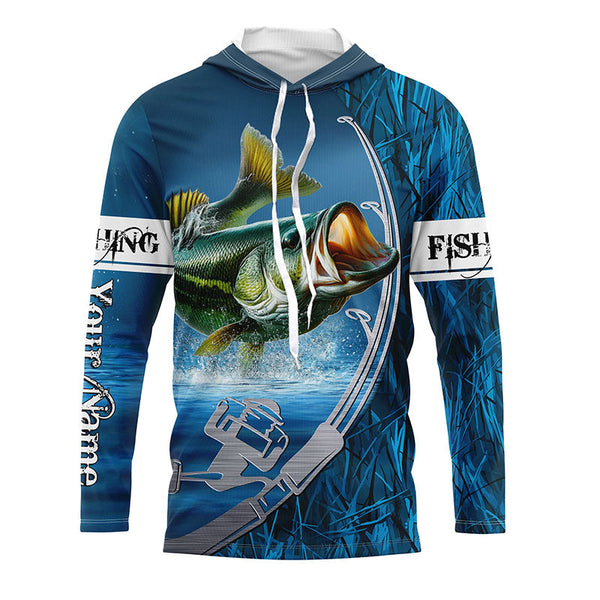 Custom Bass Fishing Long Sleeve Fishing Shirts, Fishing Rod Bass Fishing Camo Fishing Jerseys IPHW5702