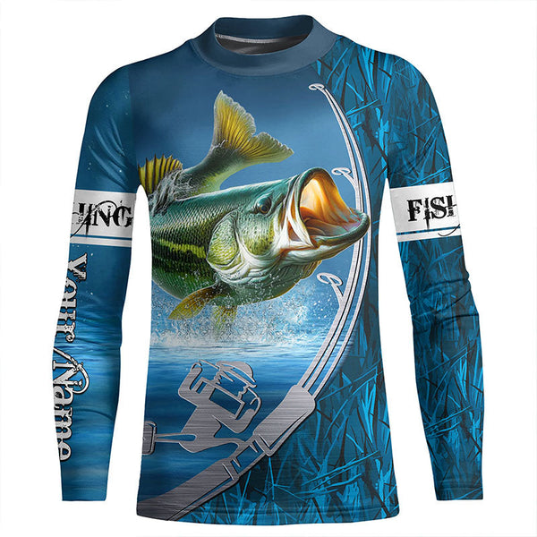 Custom Bass Fishing Long Sleeve Fishing Shirts, Fishing Rod Bass Fishing Camo Fishing Jerseys IPHW5702