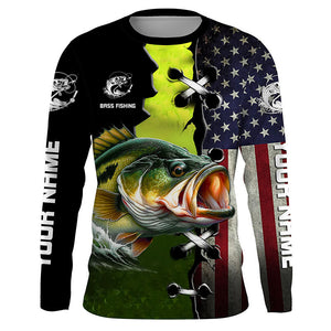 Personalized American Flag Bass Fishing Shirts, Patriotic Bass Tournament Fishing Shirts IPHW5704 Long Sleeves UPF / S