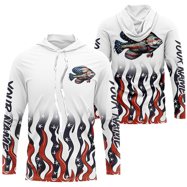 Personalized American Flag Crappie Long Sleeve Fishing Shirts, Patriotic Crappie Fishing Gifts IPHW5951