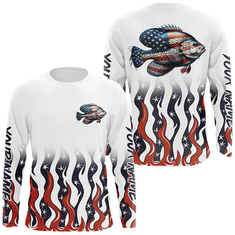 Personalized American Flag Crappie Long Sleeve Fishing Shirts, Patriotic Crappie Fishing Gifts IPHW5951