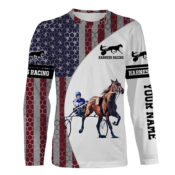 American flag Harness racing Custom All over shirts, Horse racing Horse riding shirts IPHW3657