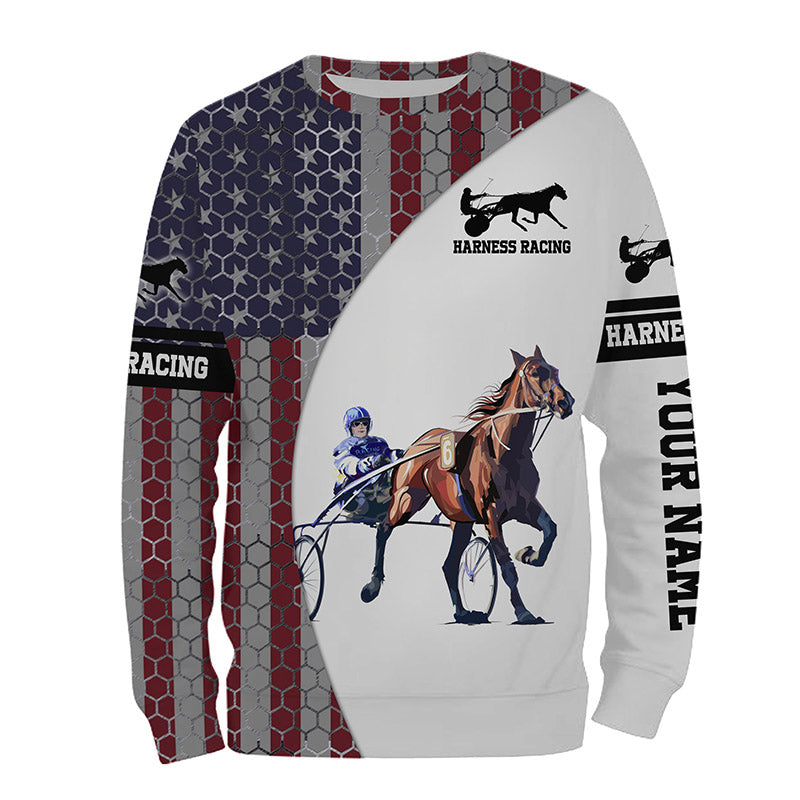 American flag Harness racing Custom All over shirts, Horse racing Horse riding shirts IPHW3657