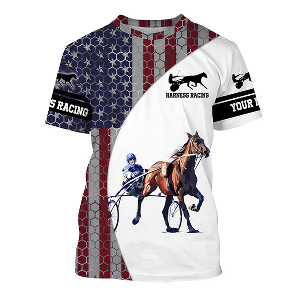 American flag Harness racing Custom All over shirts, Horse racing Horse riding shirts IPHW3657