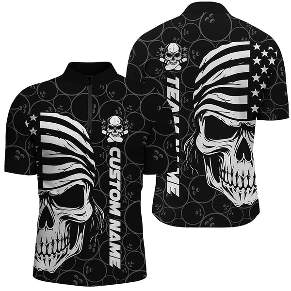 American Flag Skull Custom Bowling Jerseys For Men, Patriotic Bowling Team Shirts IPHW5184