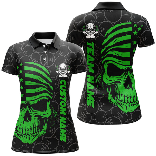 American Flag Skull Custom Bowling Jerseys For Women, Patriotic Bowling Team Shirts IPHW5186