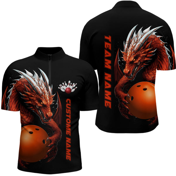 Custom Red Flame Bowling Team Polo Shirts, Dragon Bowling Shirts For Men, Bowling Ball Jerseys IPHW5233