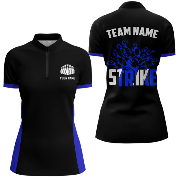 Personalized Strike Bowling Team Shirts Ladies Bowling Shirts Bowling League Jerseys | Blue IPHW5513
