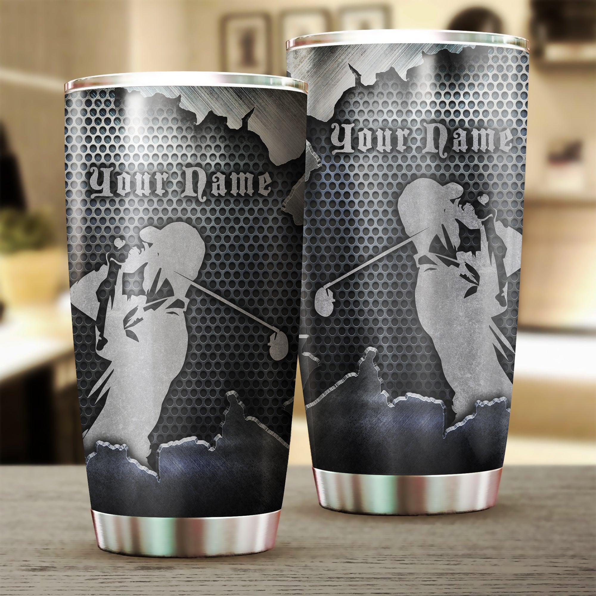 Custom name metal Golf Silhouette Stainless Steel Tumbler Cup - personalized golf gifts NQS3560