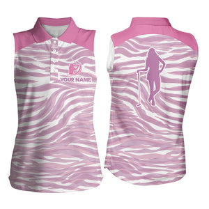 Womens sleeveless Polos shirt, custom Pink pattern Golf Shirt For Ladies, golfing gifts NQS6798