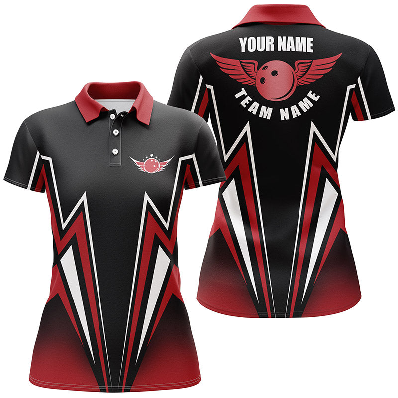 Red and black bowling shirt custom lightning bowling polo shirts for women, bowling team shirt jerseys NQS4701