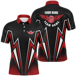 Red and black bowling shirt custom lightning bowling polo shirts for men, bowling team shirt jerseys NQS4701