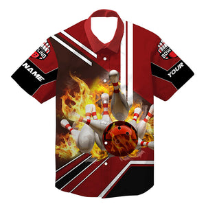 Personalized Hawaiian bowling shirts Flame Bowling Ball and Pins, bowling shirt for men bowlers| Red NQS4504