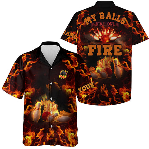 Flame bowling shirts custom my balls are on fire Hawaiian Shirt for men, button up bowling shirts NQS4865