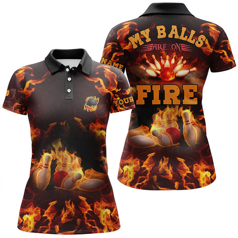 Flame bowling shirt custom my balls are on fire bowling polo shirts for women, bowling jersey NQS4865