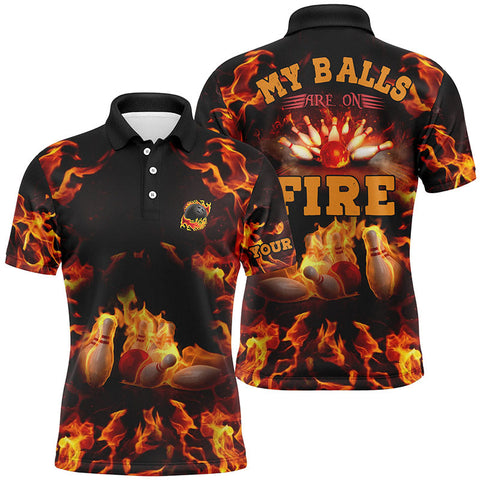 Flame bowling shirt custom name my balls are on fire bowling polo shirts for men, bowling jersey NQS4865