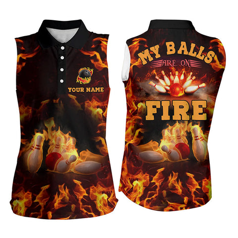 Flame bowling custom my balls are on fire bowling Sleeveless polo shirts for women, bowling jersey NQS4865