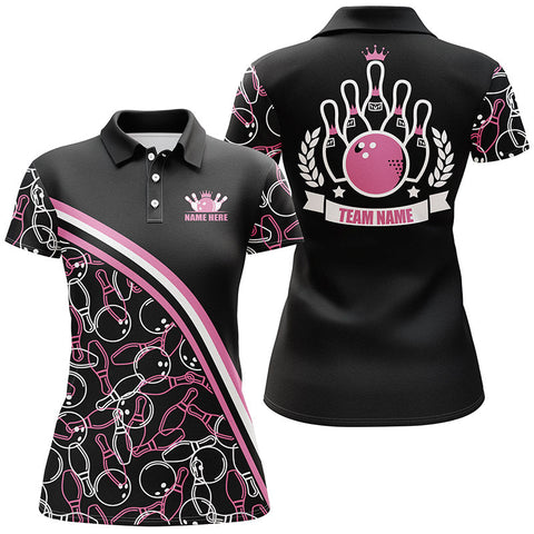 Personalized bowling polo shirts for women Custom pink bowling pattern, bowling team shirts NQS4867