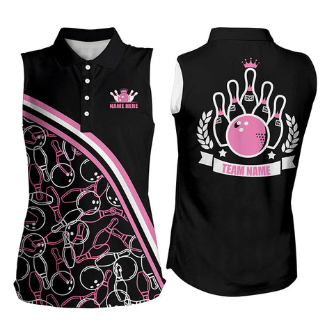 Personalized bowling Sleeveless polo shirt Custom name pink bowling pattern, bowling team shirts NQS4867