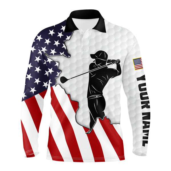 American flag patriotic Mens white golf polo custom name golf shirts best mens golf wear NQS3432