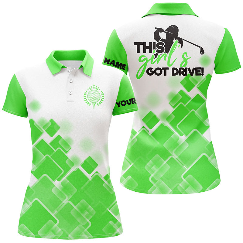 Womens golf polo shirts this girl's got drive custom name green pattern golf shirts for women NQS4872