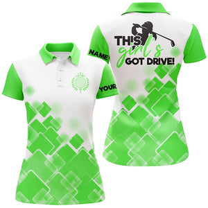 Womens golf polo shirts this girl's got drive custom name green pattern golf shirts for women NQS4872