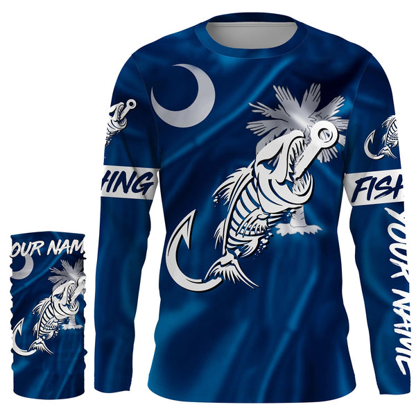 SC Fishing Custom South Carolina Flag Fish hook skull Custom Name sun protection custom fishing shirts NQS3296