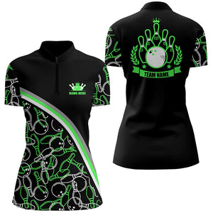 Personalized bowling Quarter Zip shirts for women Custom name black green bowling pattern team shirts NQS5443