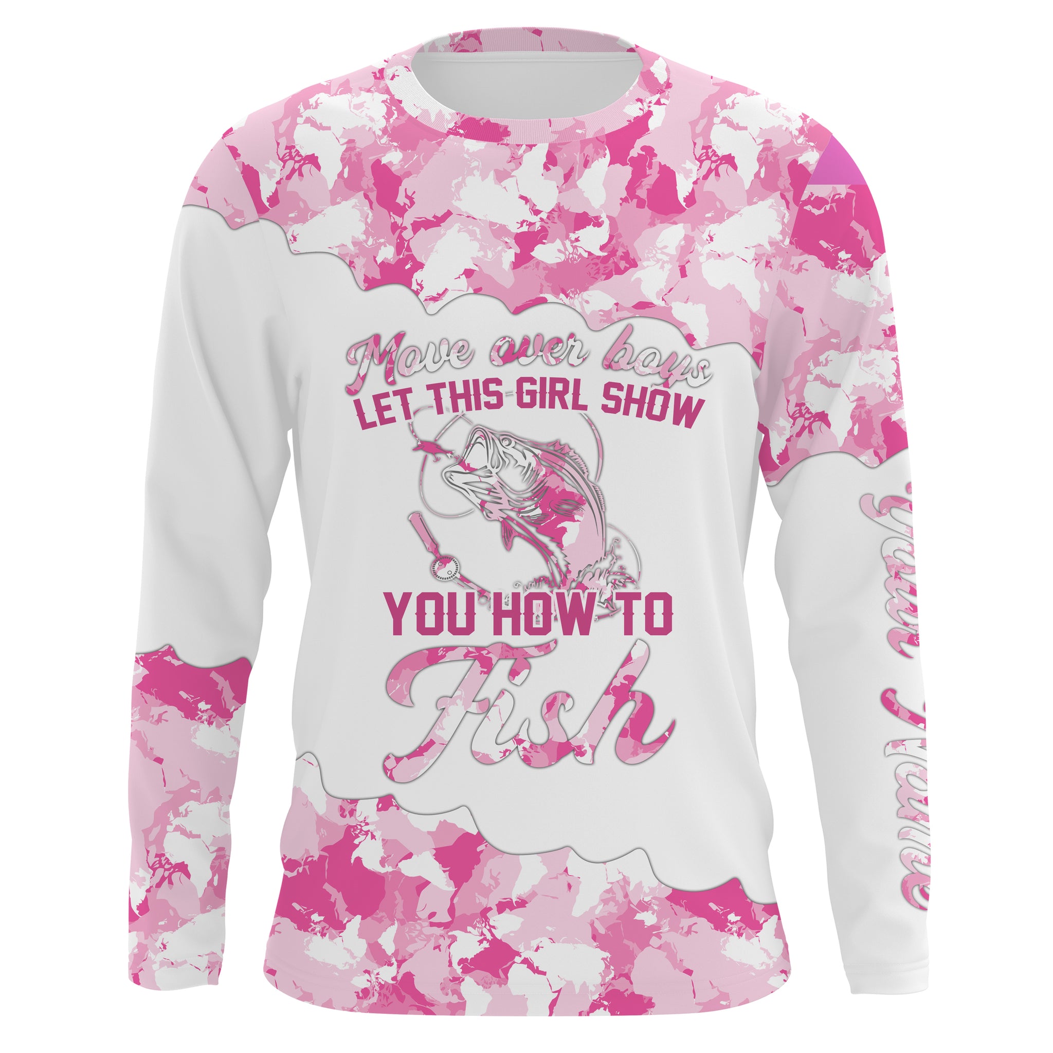 Pink Camo Let This Girl Show You How to Fish Girls Fishing Shirts for Women Long Sleeve UV Protection Custom Name UPF 30+ NQS2482 Long Sleeves UPF +