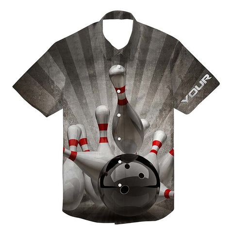 Personalized vintage bowling shirts custom name black Hawaiian bowling shirts Bowling Ball and Pins NQS4515