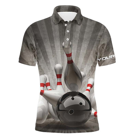 Personalized vintage bowling shirts custom name black Men Bowling Polo Shirt Bowling Ball and Pins NQS4515